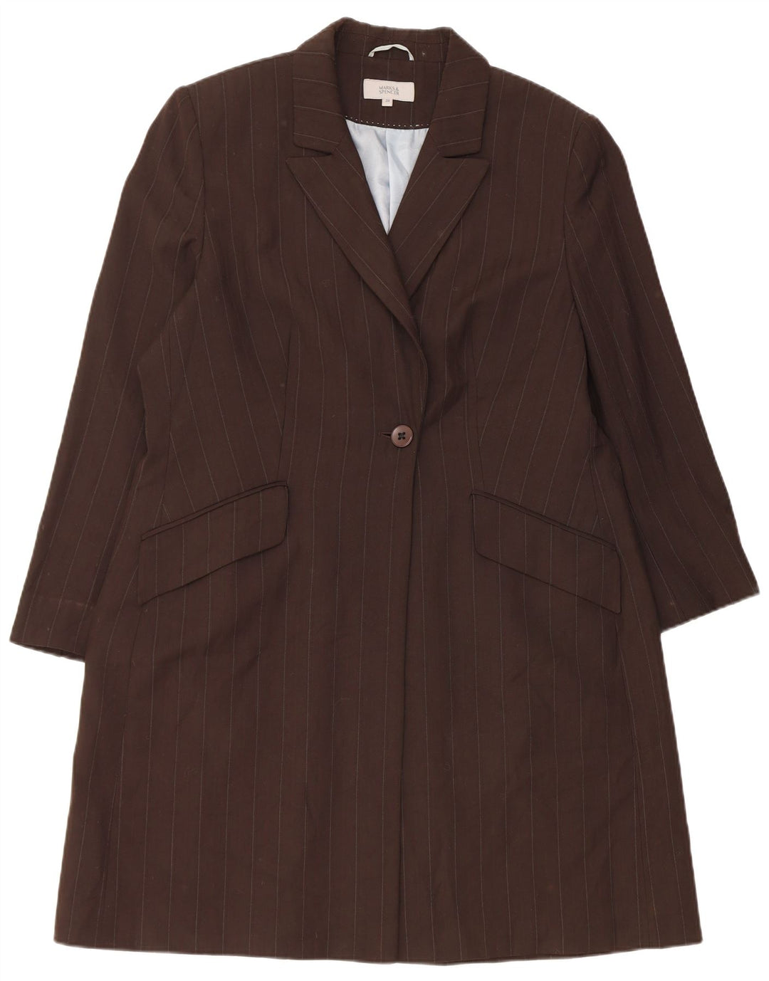 Женское пальто Marks & Spencer UK 20 2XL Коричневое полиэстер в тонкую полоску