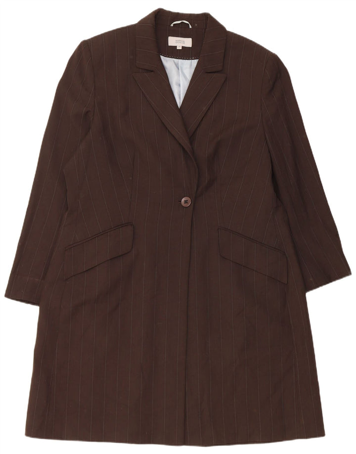 Женское пальто Marks & Spencer UK 20 2XL Коричневое полиэстер в тонкую полоску