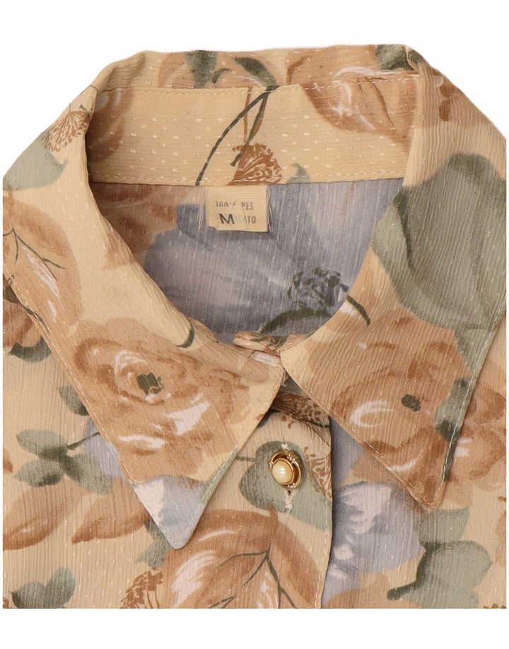 Женская блузка-рубашка VINTAGE UK 14, полиэстер среднего коричневого цвета с цветочным принтом