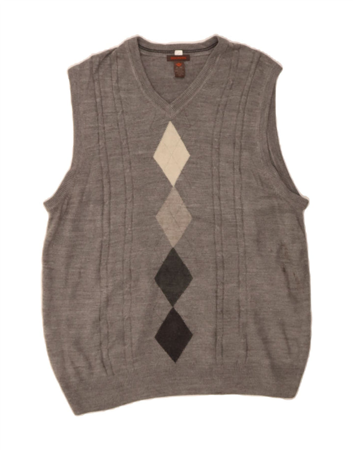 DOCKERS Mens Vest Tank Top XL Grey Argyle/Diamond Acrylic Vintage Dockers and Second-Hand Dockers from Messina Hembry 