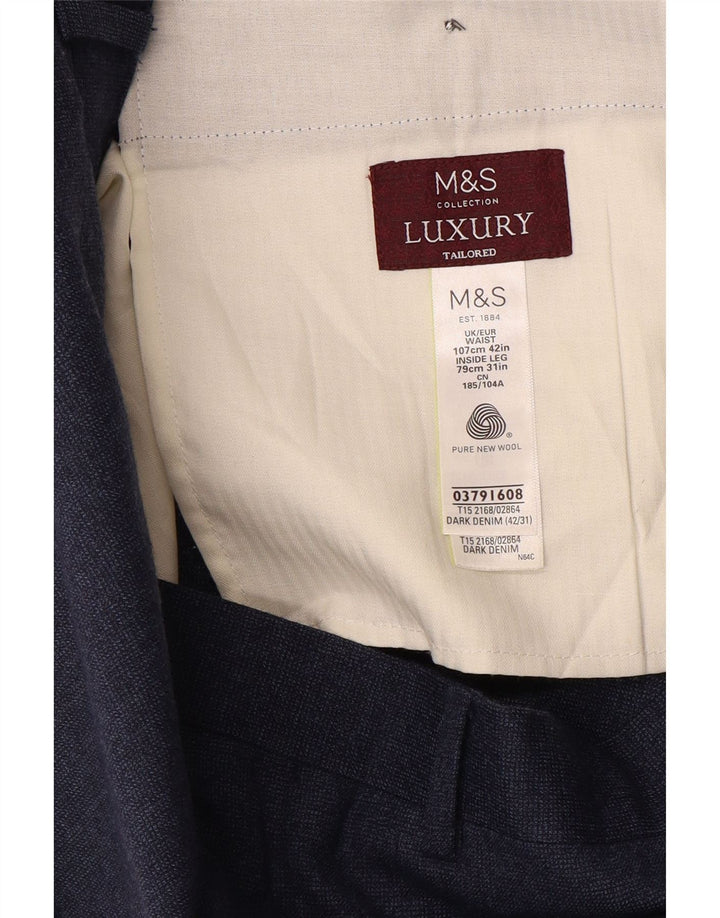 MARKS & SPENCER Mens Straight Suit Trousers W42 L31 Navy Blue Wool