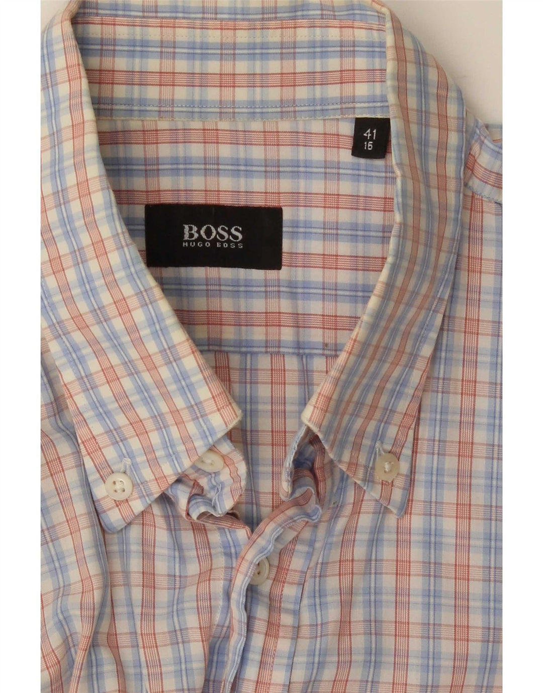 Мужская рубашка с коротким рукавом Hugo Boss, размер 41, 16, большая синяя клетка