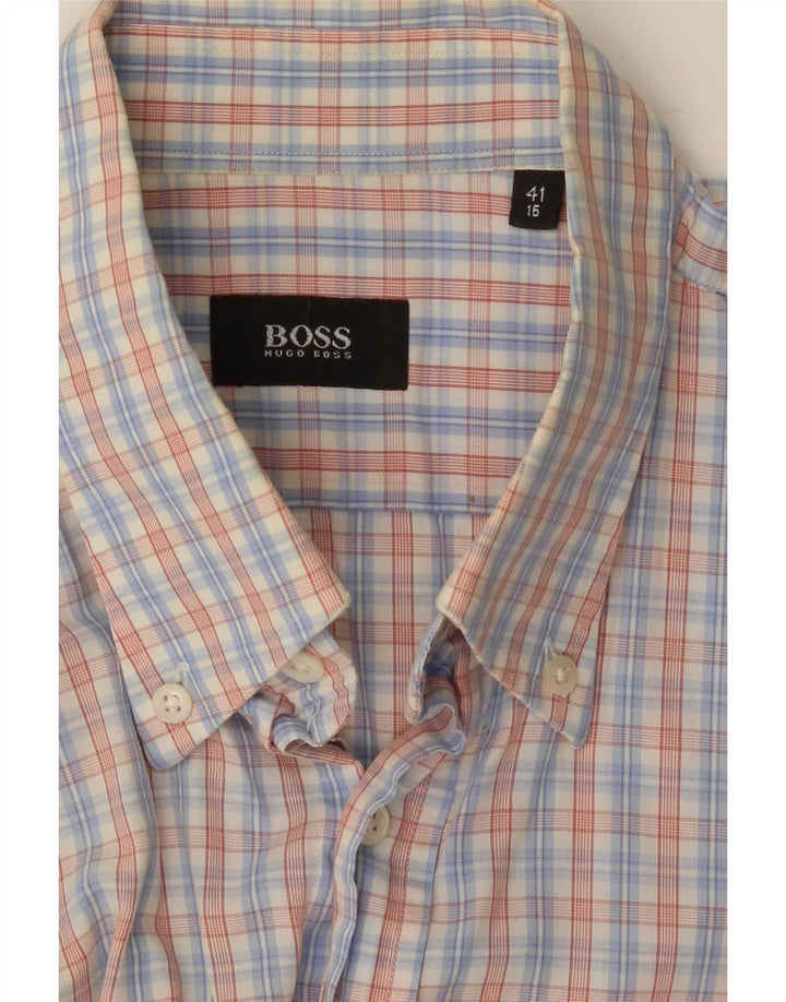 Мужская рубашка с коротким рукавом Hugo Boss, размер 41, 16, большая синяя клетка