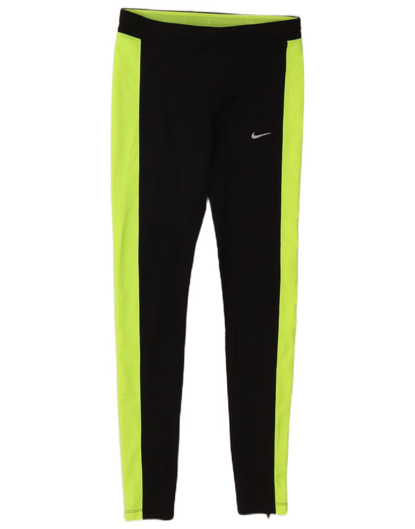Nike Womens Dri Fit Leggings UK 10 Small  Black Colourblock Polyester