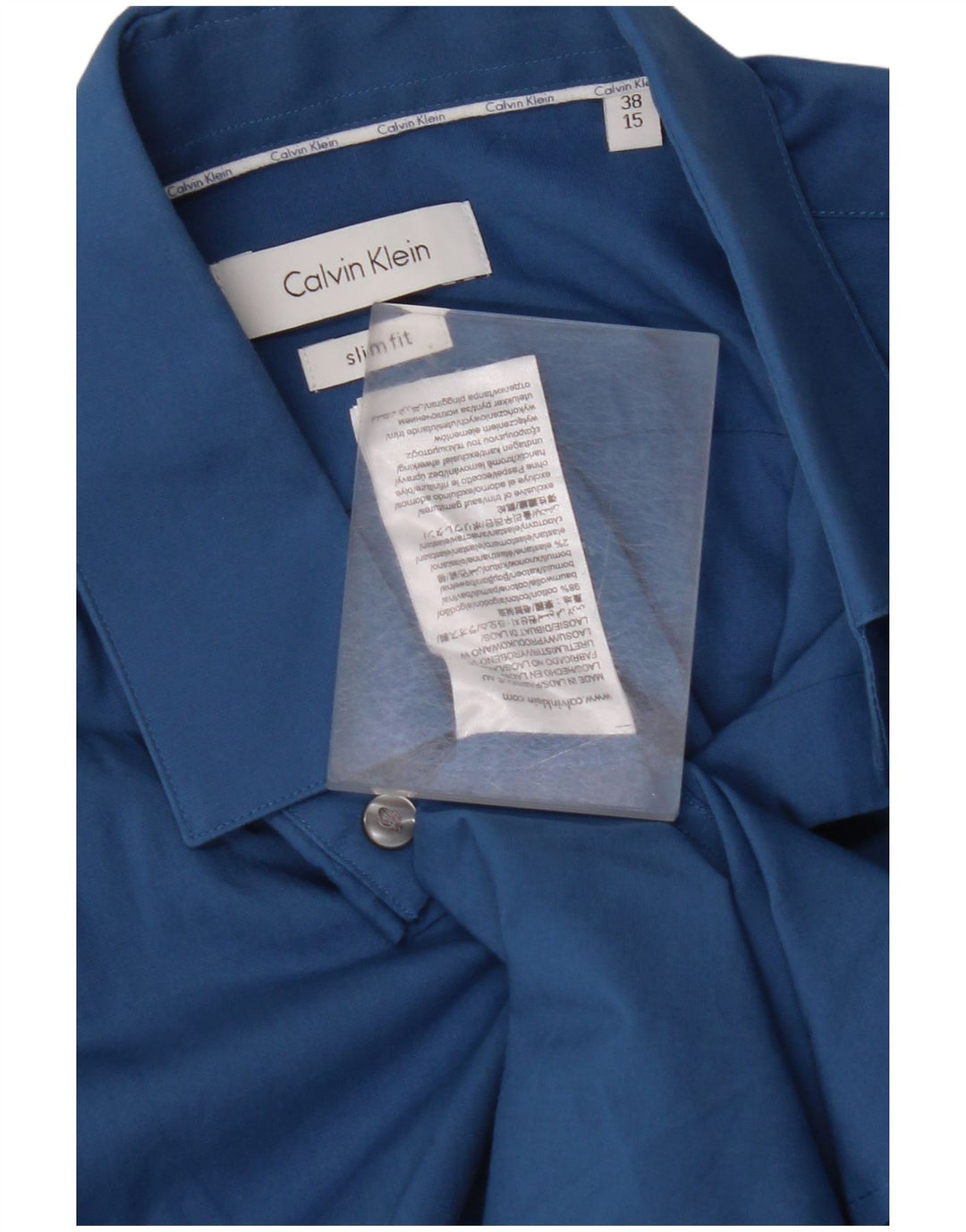 CALVIN KLEIN Мужская рубашка приталенного кроя, размер 38 15, средний синий хлопок