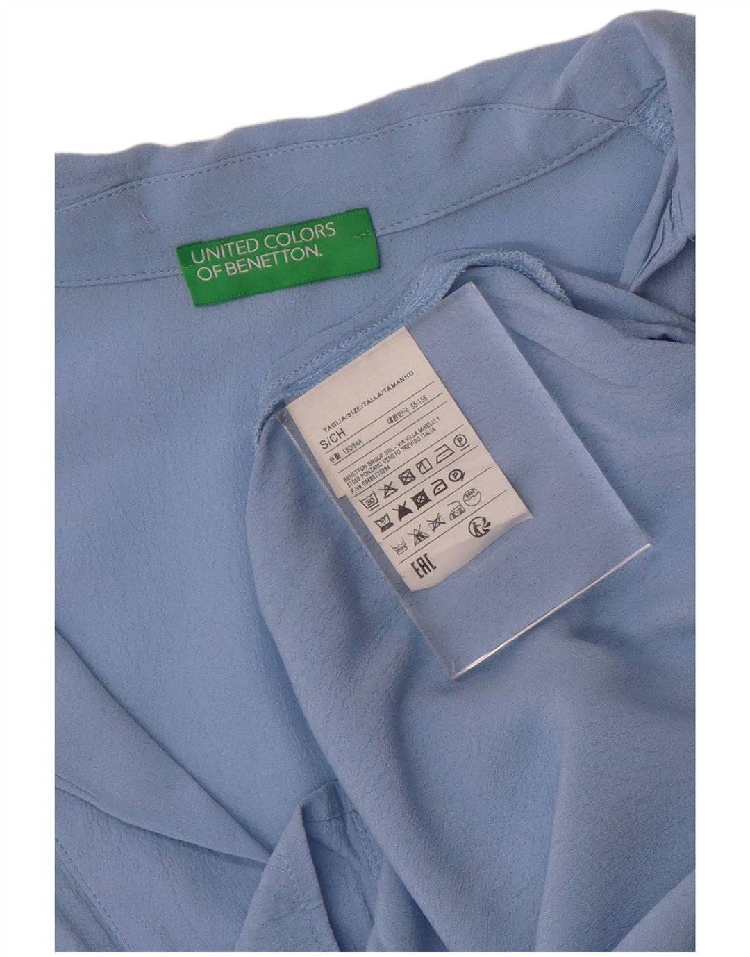 BENETTON Женский пуловер-рубашка оверсайз, блузка UK 10, маленький синий, вискоза