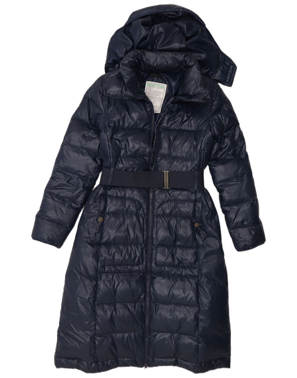 Benetton Женское Утепленное пальто с капюшоном IT 42 Medium Navy Blue Полиамид