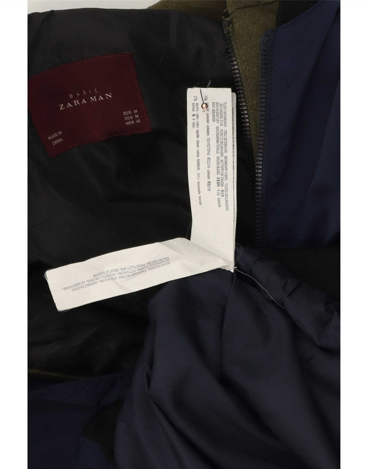 Мужская куртка-бомбер с капюшоном Zara UK 38, средний темно-синий, полиэстер с цветными блоками