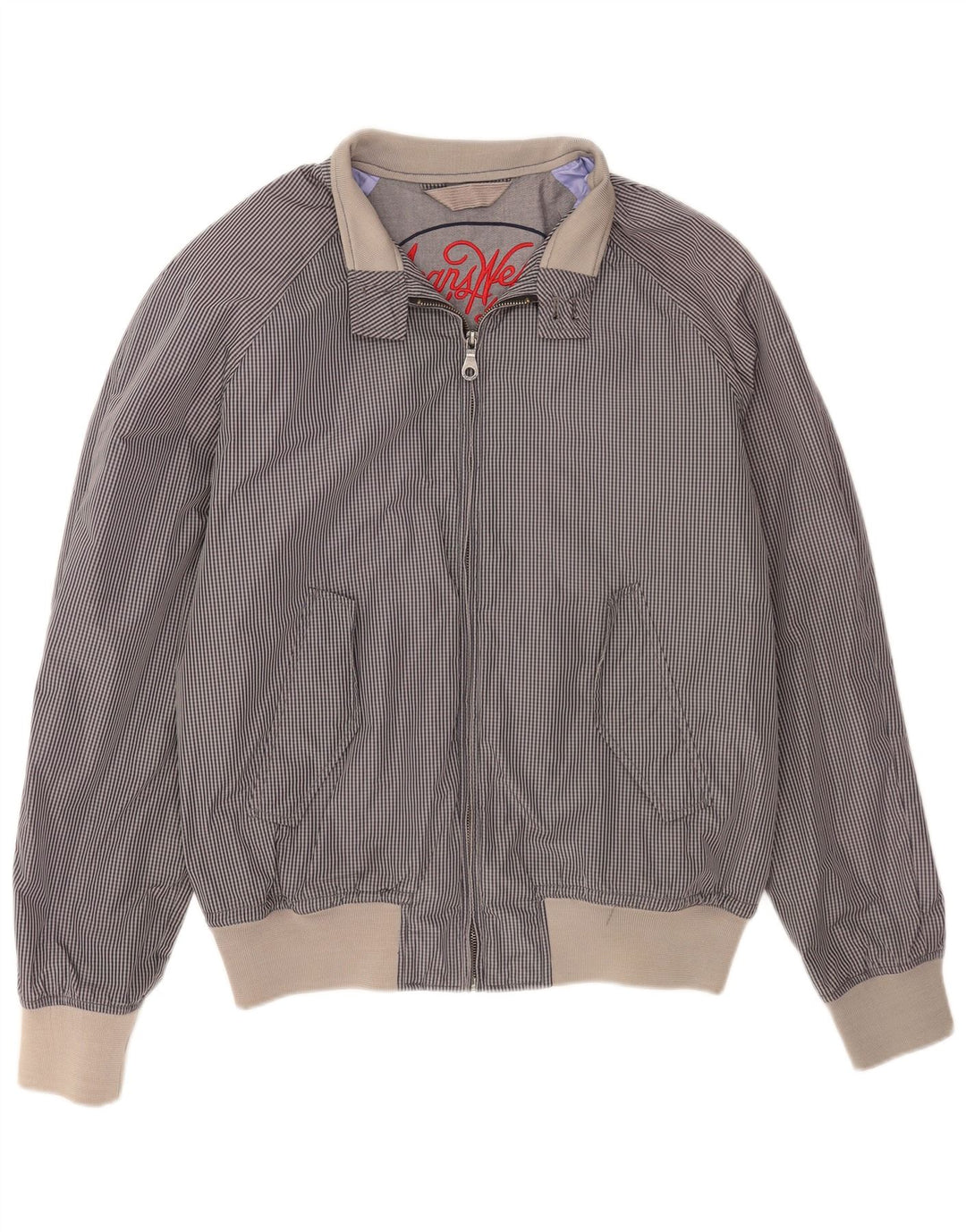 Мужская куртка-бомбер Benetton UK 44 2XL Темно-синяя, хлопок в мелкую клетку
