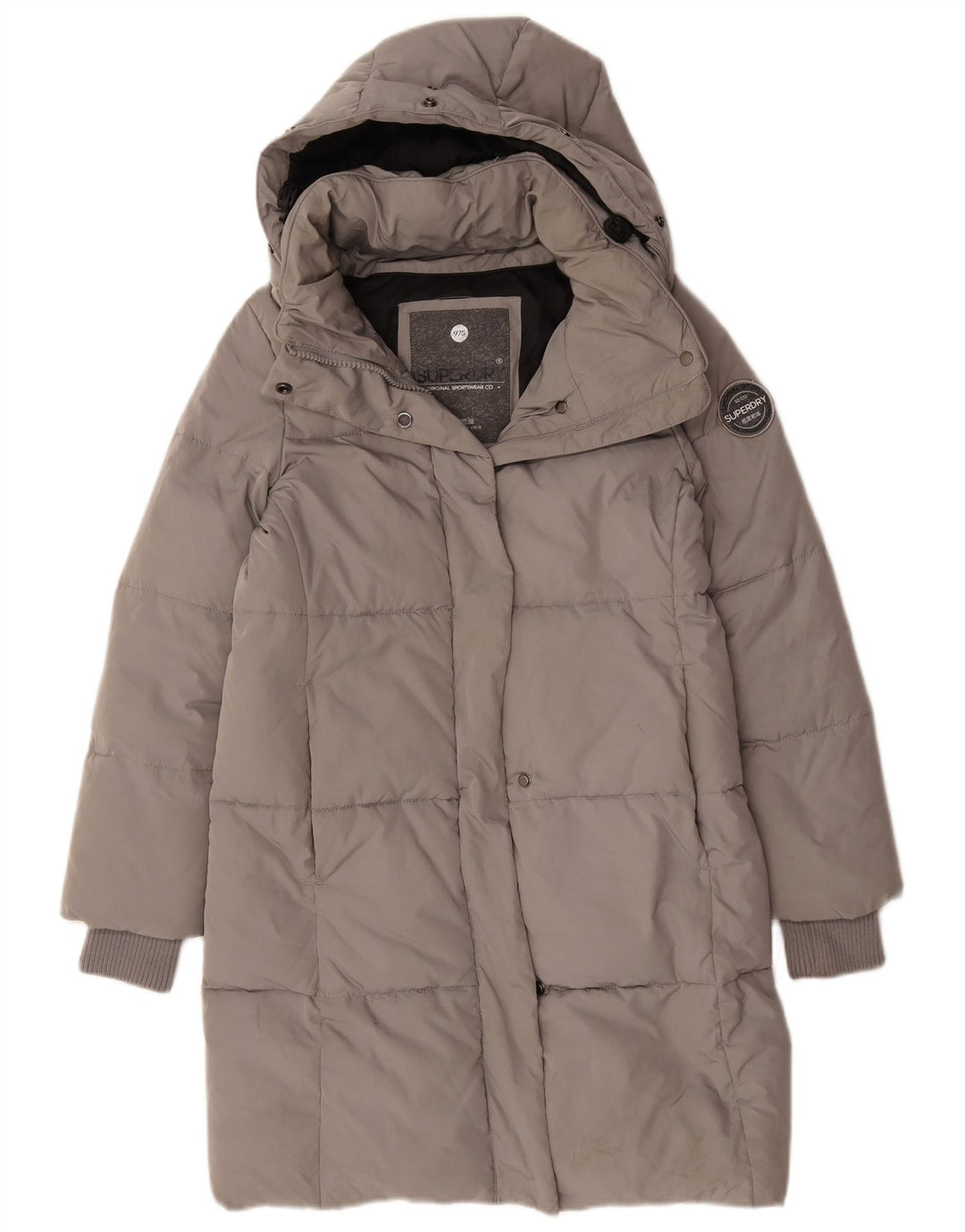 Женское длинное пуховое пальто с капюшоном Superdry UK 10, маленькое серое