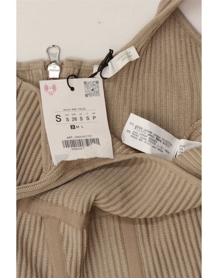 Женский укороченный топ Zara UK 8, маленький, бежевый, полиэстер