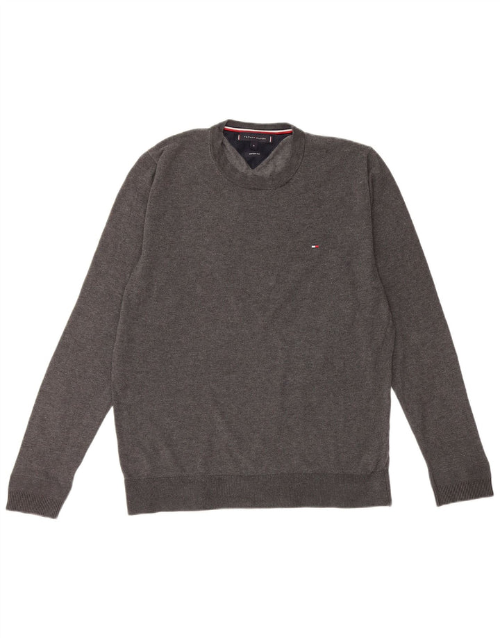 TOMMY HILFIGER Мужской джемпер с круглым вырезом, хлопковый свитер среднего серого цвета