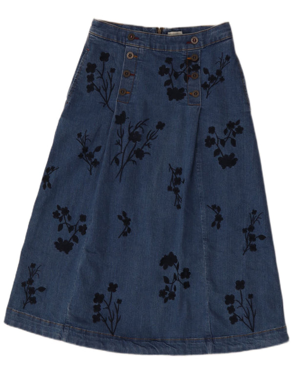 White Stuff Womens Graphic Denim Skirt UK 8 Small W28  Blue Floral Cotton