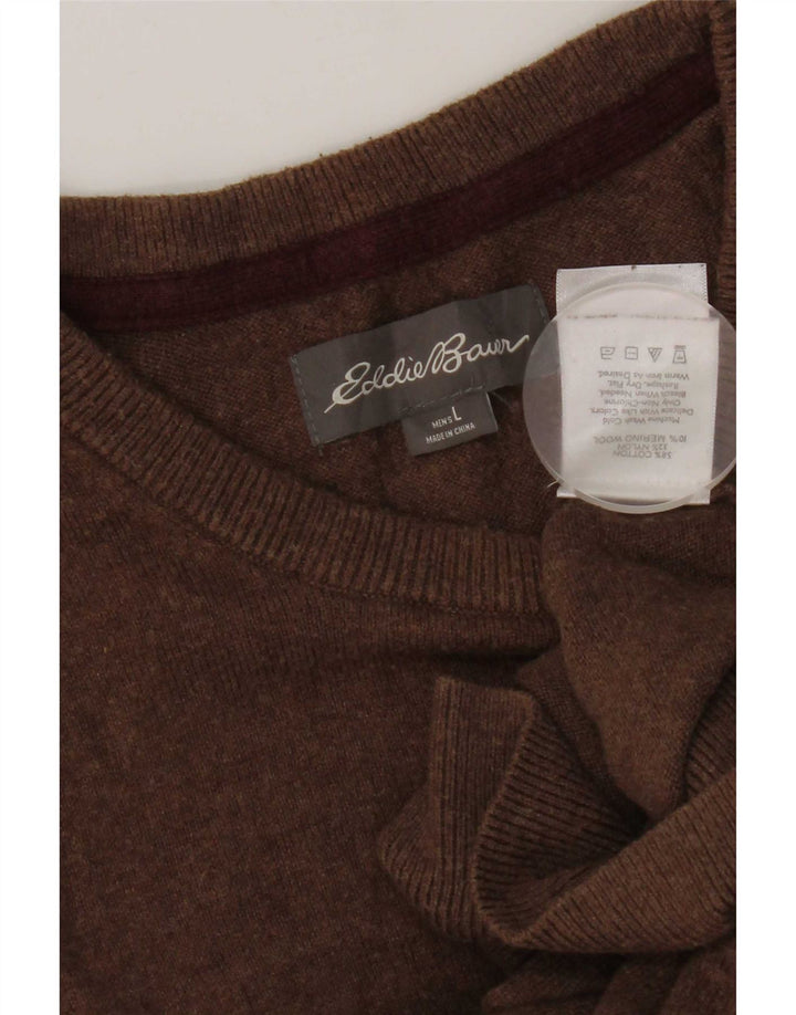 Мужской джемпер с круглым вырезом Eddie Bauer, большой коричневый хлопковый свитер