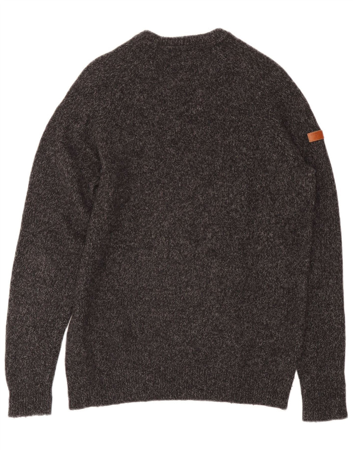 Мужской джемпер с круглым вырезом Superdry, шерстяной свитер среднего серого цвета с крапинками