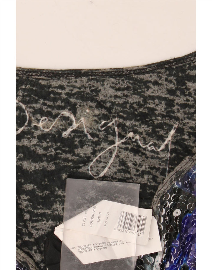 DESIGUAL Женский топ с рисунком с длинным рукавом UK 10, маленький черный полиэстер