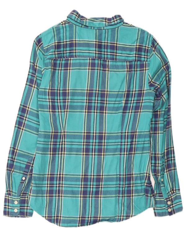 J. Crew Womens Flannel Shirt UK 10 Small Turquoise Plaid Cotton