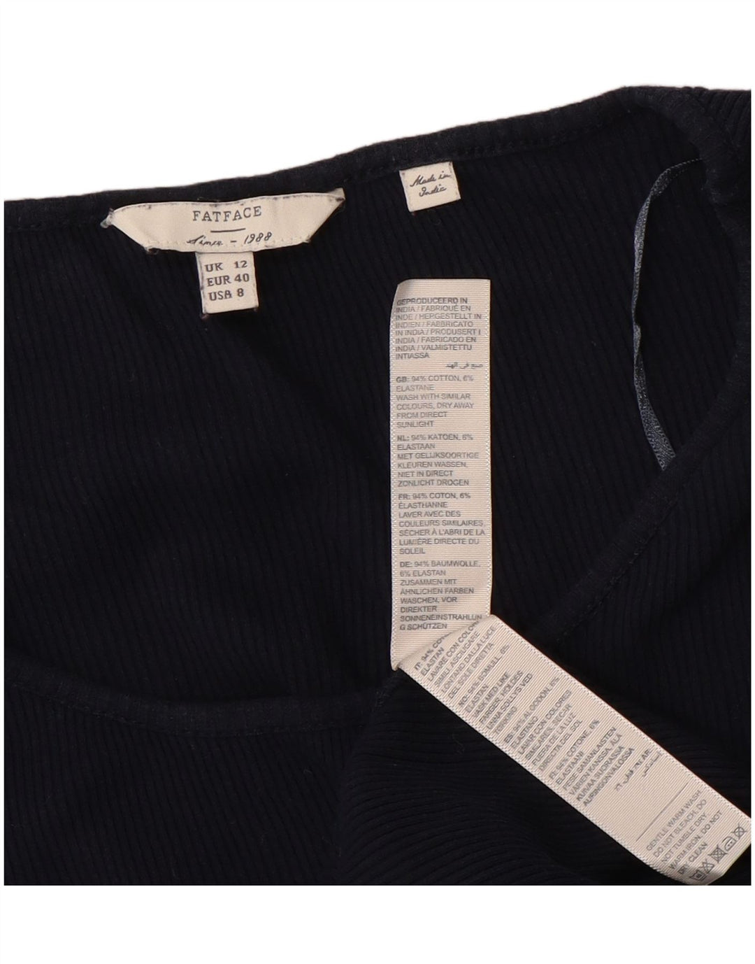 Женский топ Fat Face с длинным рукавом UK 12, средний темно-синий хлопок