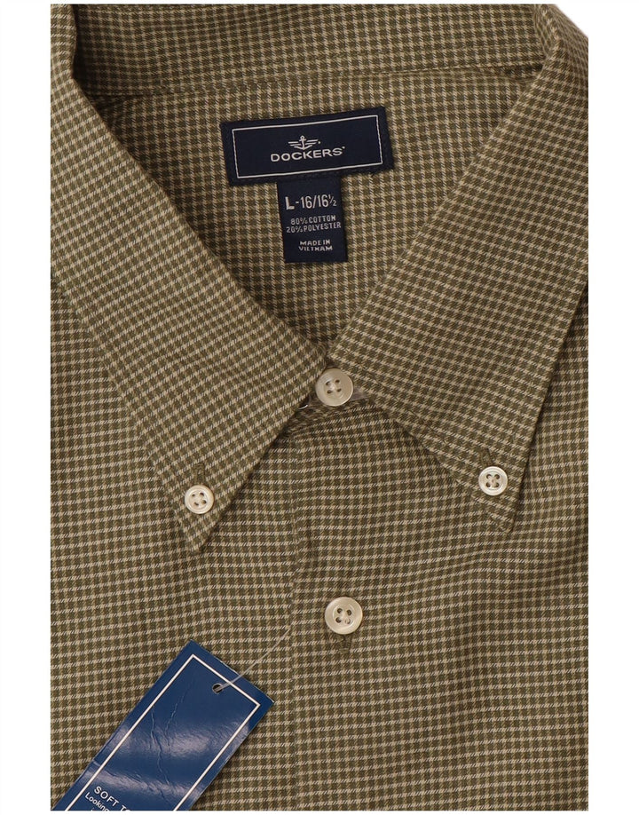 Мужская рубашка DOCKERS, размер 16, 1/2, большая клетка цвета хаки, хлопок