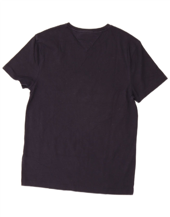 TOMMY HILFIGER Мужская эластичная футболка узкого кроя, топ среднего размера, темно-синий, хлопок