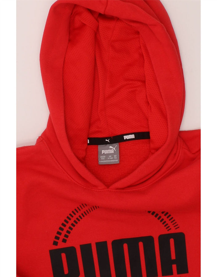 PUMA Boys Graphic Hoodie Jumper 11-12 Years Red Polyester Vintage Puma and Second-Hand Puma from Messina Hembry 