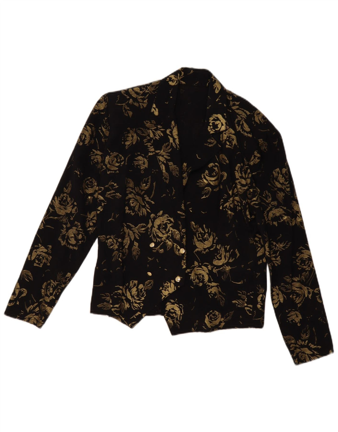 ВИНТАЖНЫЙ женский двубортный пиджак EU 36, маленький черный с цветочным принтом
