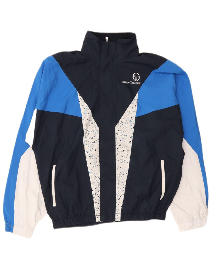 Мужская спортивная куртка Sergio Tacchini среднего размера, темно-синяя, с цветными блоками