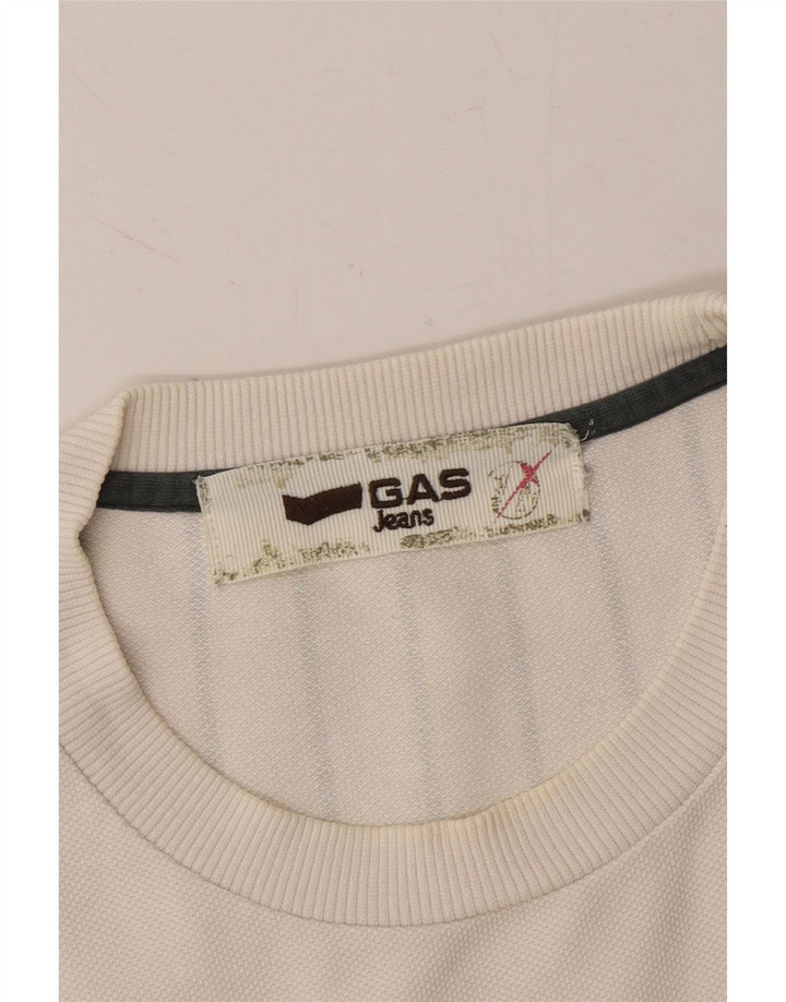 GAS Mens Graphic Sweatshirt Jumper 2XL White Striped Cotton Vintage Gas and Second-Hand Gas from Messina Hembry 