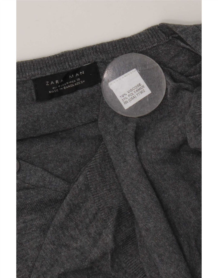 Zara Мужской джемпер с короткими рукавами и v-образным вырезом, средний серый вискозный свитер