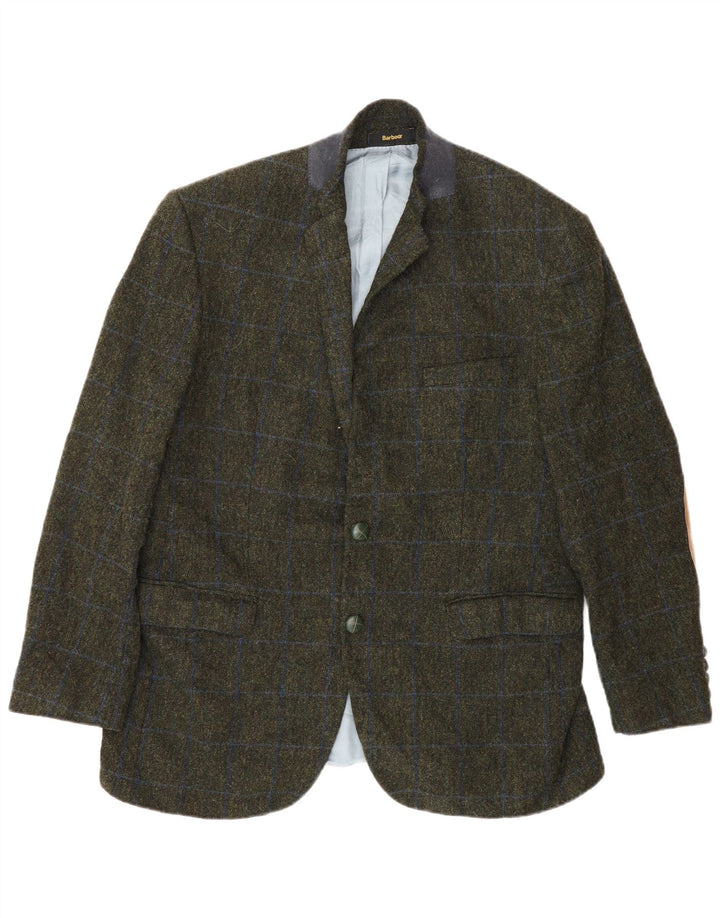 Мужской пиджак Barbour на 2 пуговицах UK 42, большой цвет хаки в клетку, шерстяной