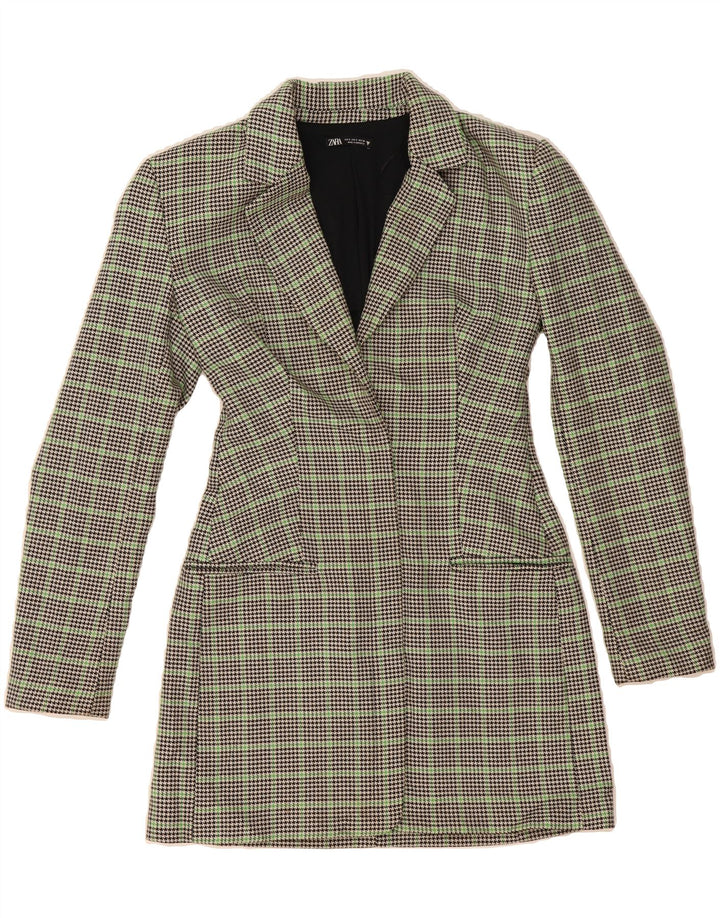 ZARA Womens Blazer Jacket UK 10 Small Grey Houndstooth Polyester Vintage Zara and Second-Hand Zara from Messina Hembry 