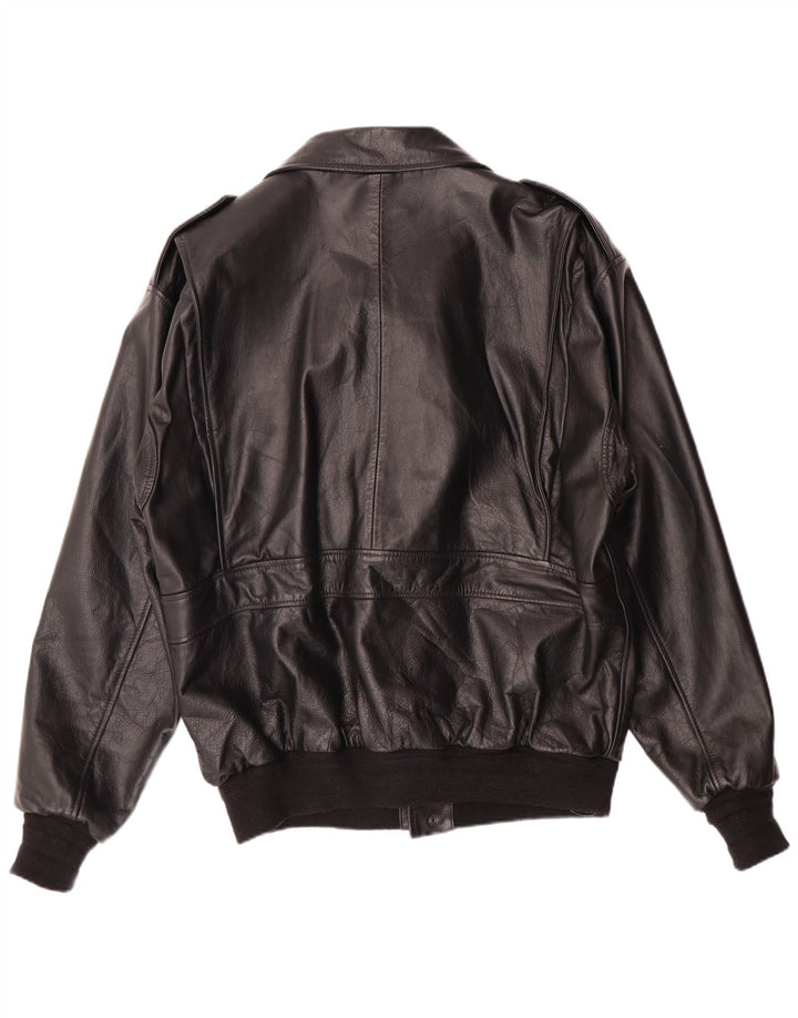 Винтажная мужская кожаная куртка-бомбер в стиле милитари, Великобритания 42 XL, черная