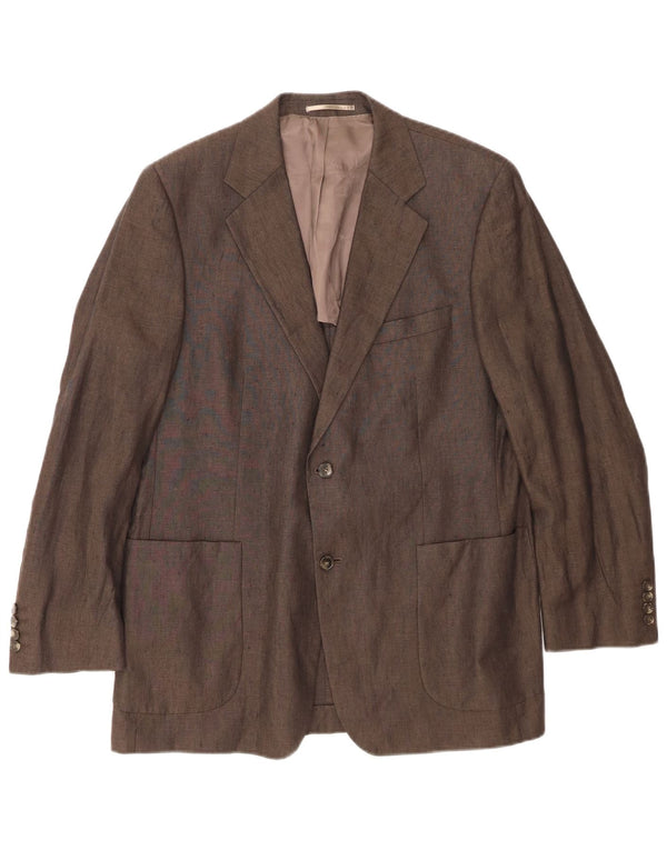 JAEGER Mens 2 Button Blazer Jacket UK 42 XL Brown Linen