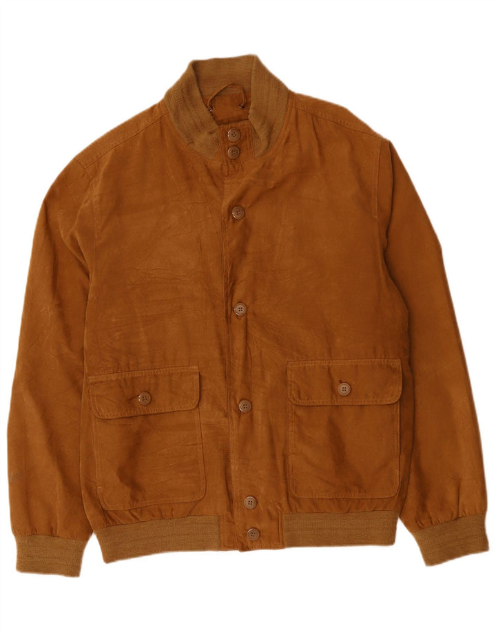 Винтажная мужская куртка-бомбер UK 40, большая коричневая полиэстер