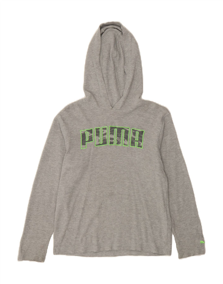 PUMA Boys Hooded Graphic Top Long Sleeve 9-10 Years Medium  Grey Cotton Vintage Puma and Second-Hand Puma from Messina Hembry 