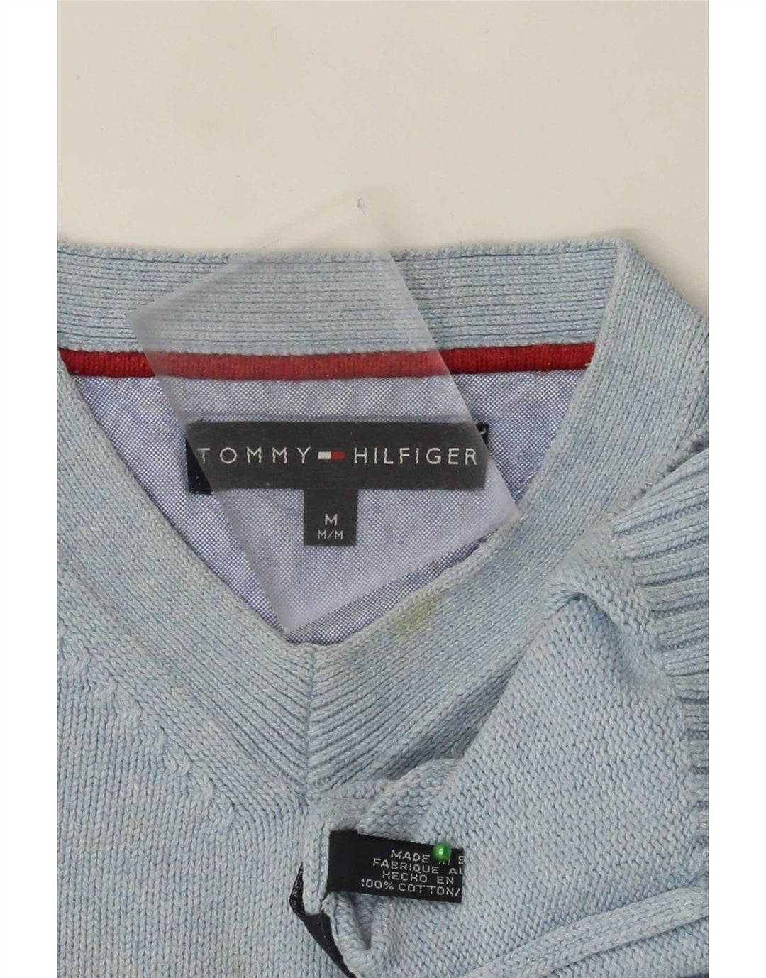 Tommy Hilfiger Мужской джемпер с v-образным вырезом, средний синий хлопковый свитер