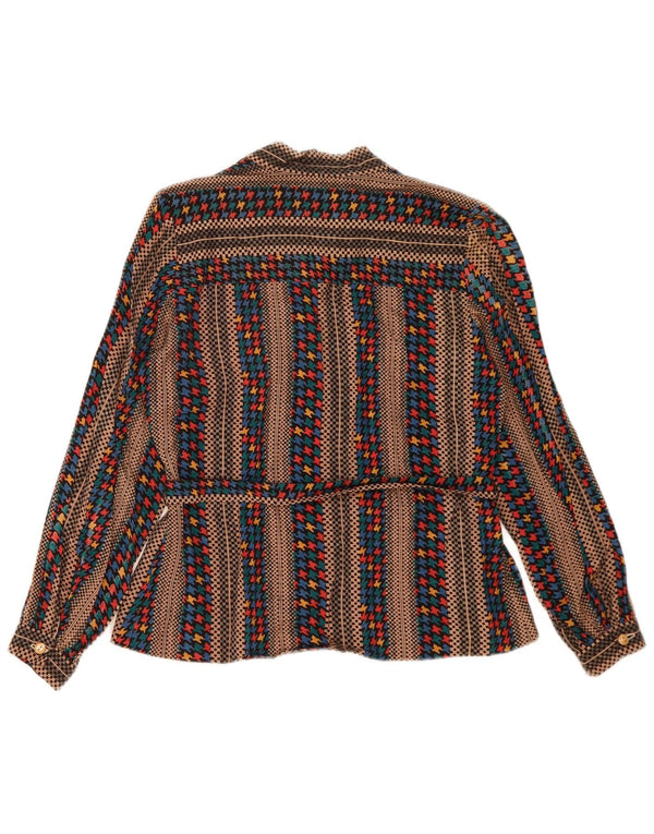 Винтажная женская блузка с длинным рукавом, топ UK 14, средний коричневый в полоску