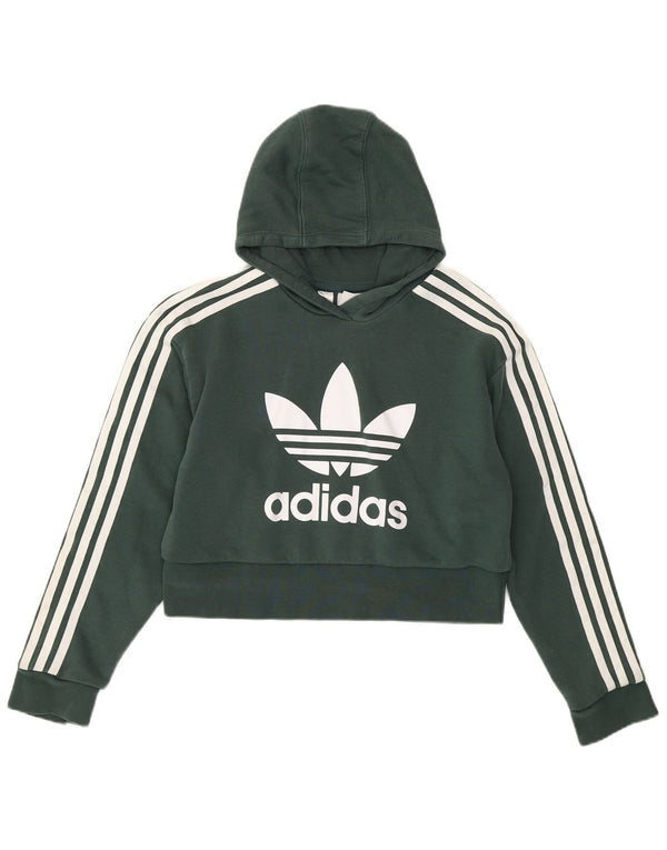Adidas Girls Graphic Crop Hoodie Jumper 11-12 Years Green Cotton