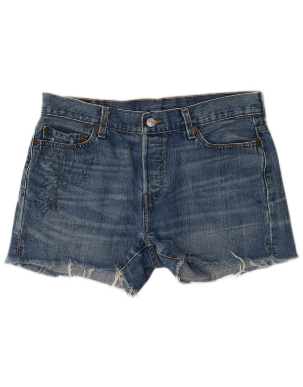 Женские джинсовые шорты Levi's 501 с рисунком W30, хлопок среднего синего цвета с цветочным принтом