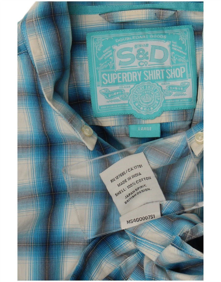 Мужская рубашка Superdry, большая синяя клетка, хлопок