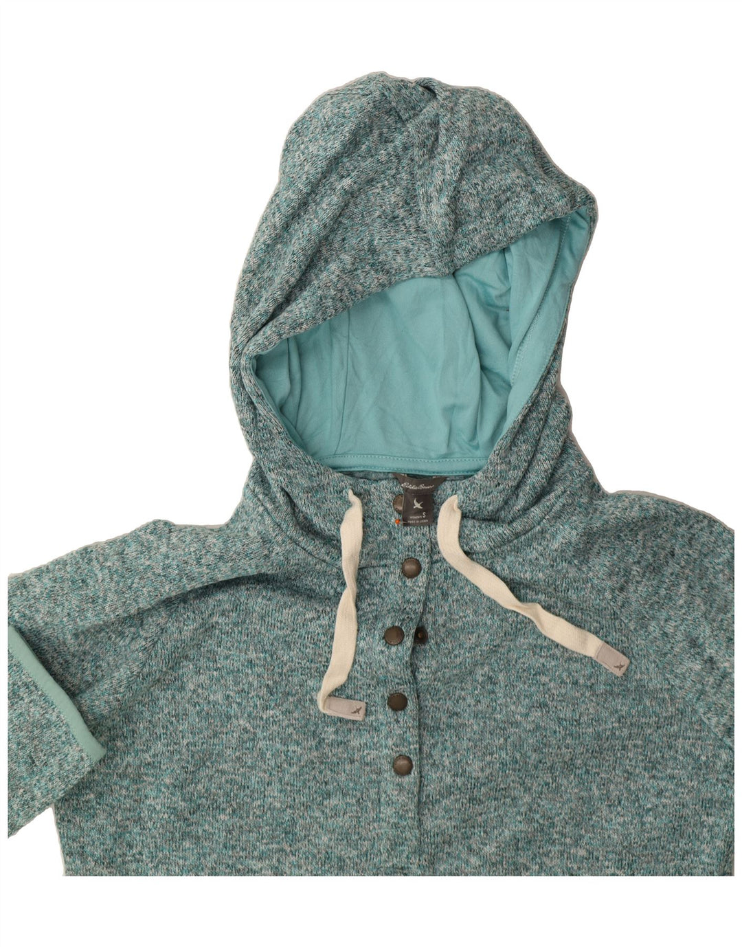 EDDIE BAUER Womens Button Neck Hoodie Jumper UK 10 Small Turquoise Vintage Eddie Bauer and Second-Hand Eddie Bauer from Messina Hembry 