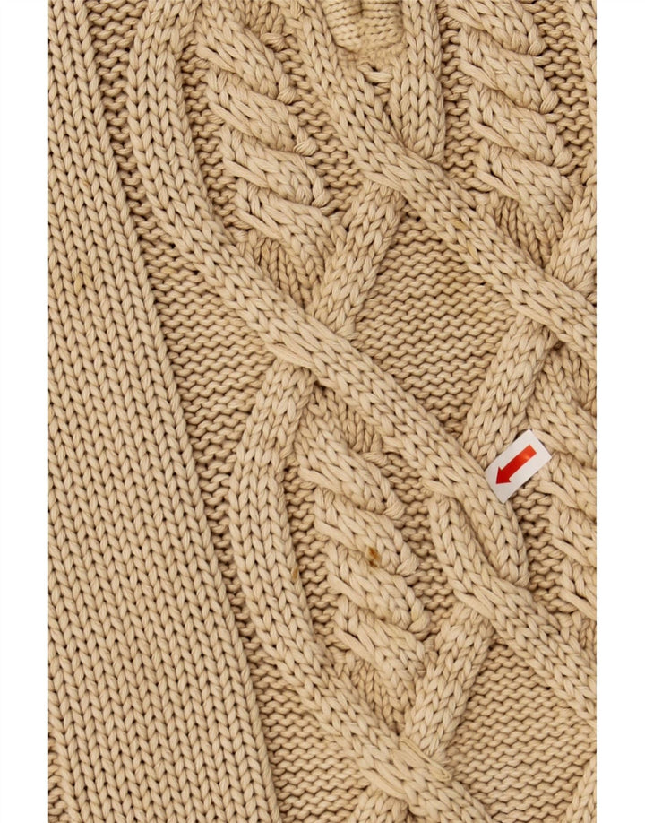 VINTAGE Mens Zip Neck Jumper Sweater Medium Beige Cotton Vintage Vintage and Second-Hand Vintage from Messina Hembry 