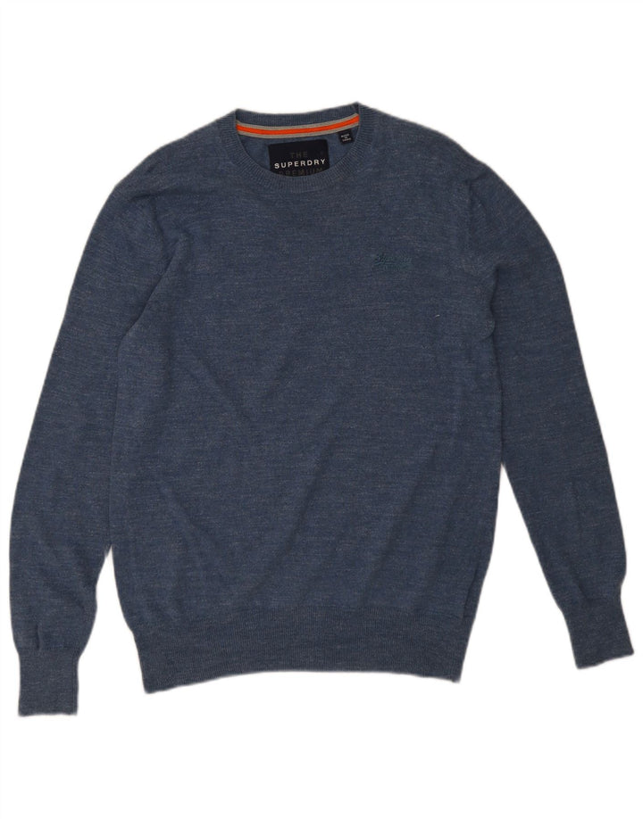 Мужской джемпер с круглым вырезом Superdry, хлопковый свитер среднего синего цвета