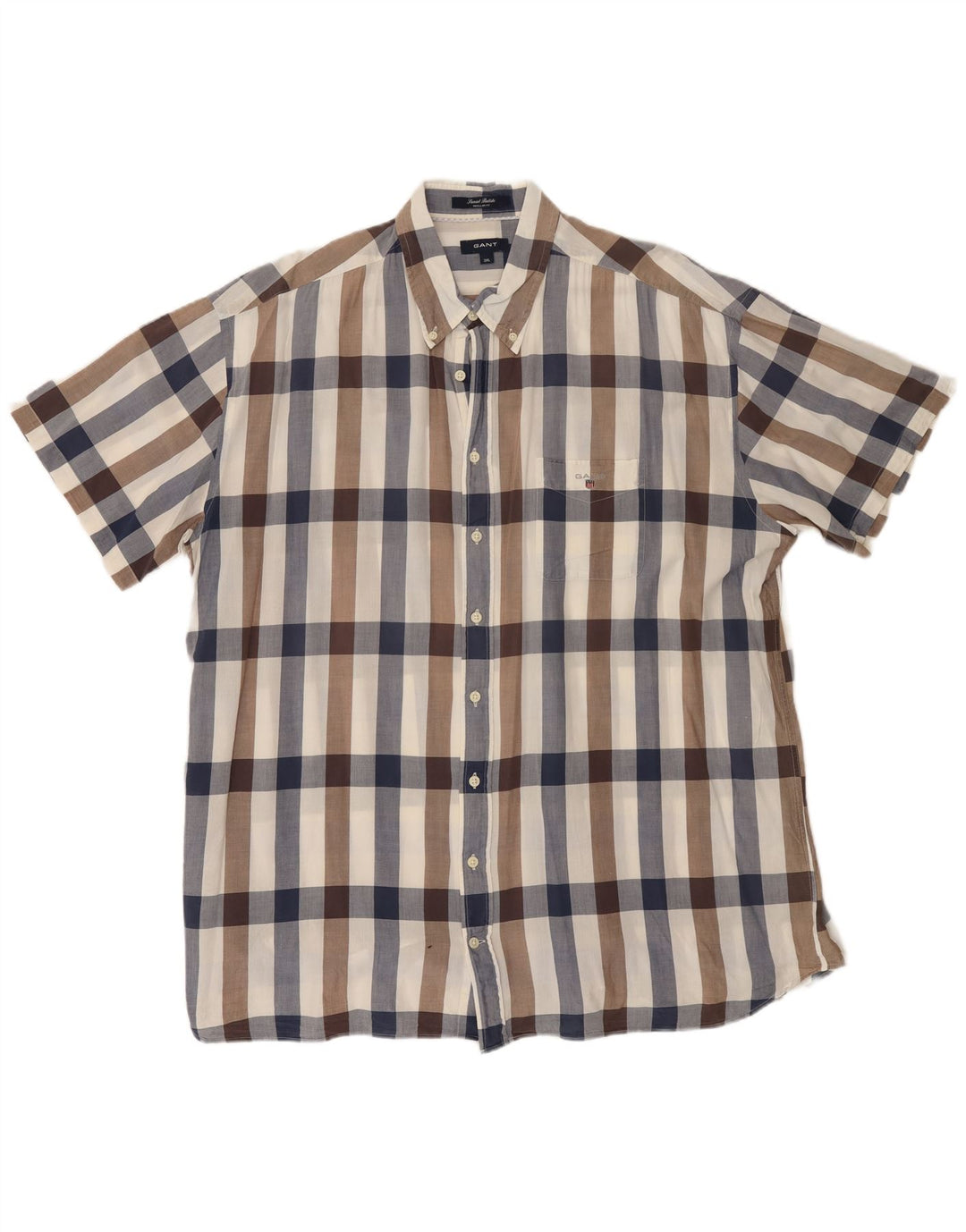 GANT Мужская рубашка стандартного кроя с коротким рукавом 3XL Темно-синяя клетка