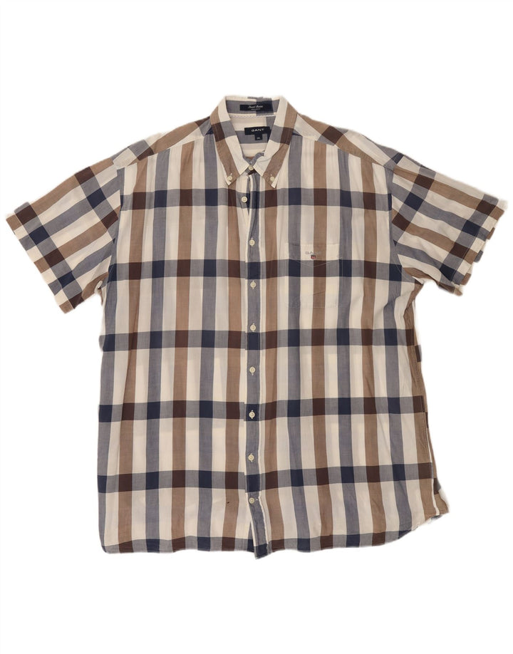 GANT Мужская рубашка стандартного кроя с коротким рукавом 3XL Темно-синяя клетка