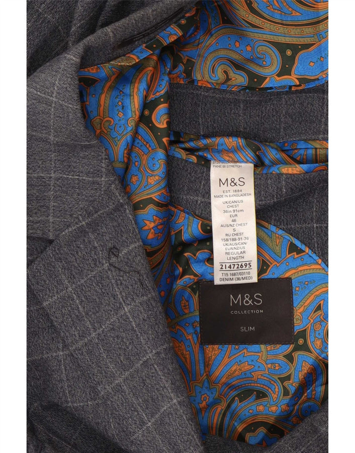 Мужской тонкий пиджак Marks & Spencer с 2 пуговицами, Великобритания, 36, маленькая синяя клетка