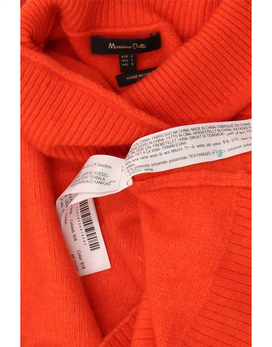 Женский укороченный джемпер с высоким воротником Massimo Dutti, Великобритания 16, большой оранжевый шерстяной свитер