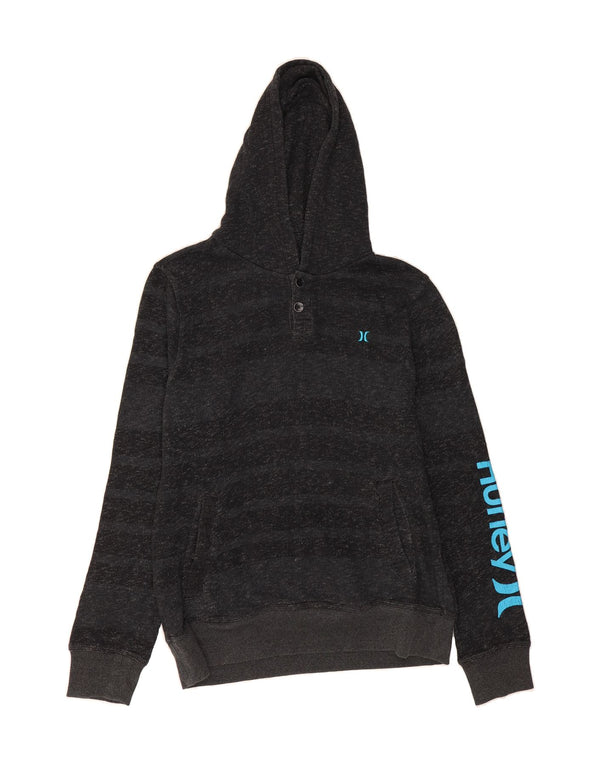 HURLEY Mens Graphic Hoodie Jumper Medium Grey Striped Cotton