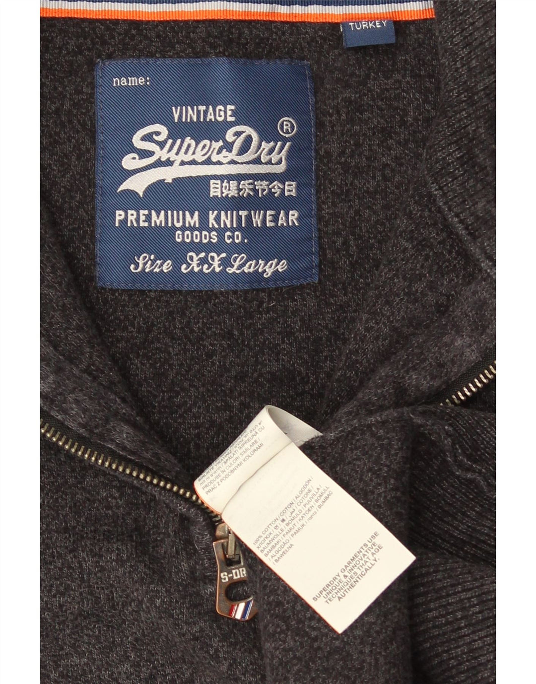 Мужской свитер с воротником на молнии Superdry 2XL, серый хлопок