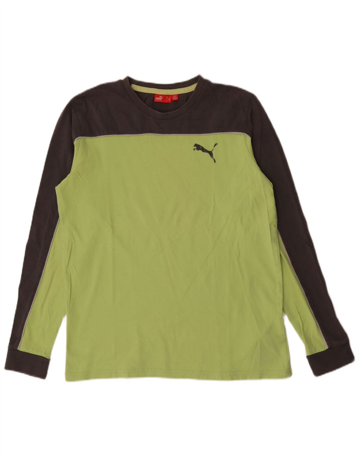 Мужской топ Puma с длинным рукавом, средний зеленый цвет, хлопок с цветными блоками